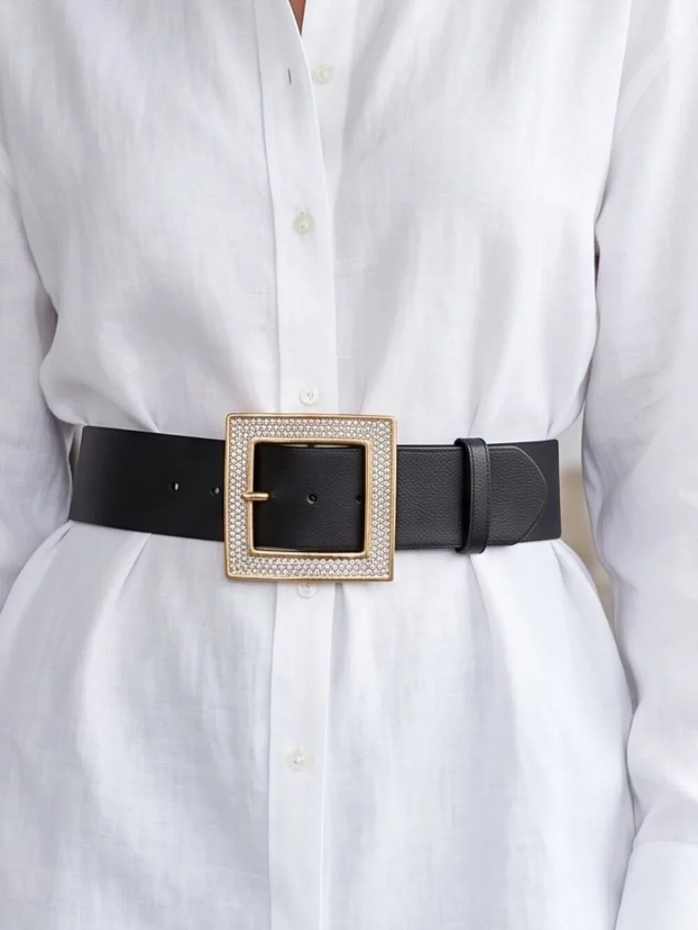 Alexis Kirk Black Rhinestone Big Buckle Belt 2 Belt straps leather /Satin)